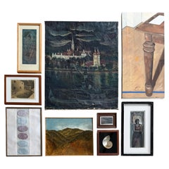 Gallery Wall Collection of Original Paintings + Shell Shadowbox, 9 Pieces of Art