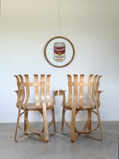 Pair Frank Gehry “Hat Trick” Chairs Knoll Armchairs in Maple Bentwood, Set of 2