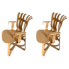 Pair Frank Gehry “Hat Trick” Chairs Knoll Armchairs in Maple Bentwood, Set of 2