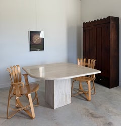 Minimalist Travertine Dining Table Fluted Pedestal Base, 1980s, Italy Postmodern