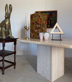 Fratelli Mannelli Minimalist Travertine Bookend Sculpture Custom Steel Stand