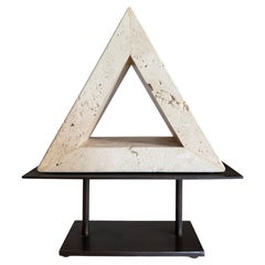 Fratelli Mannelli Minimalist Travertine Bookend Sculpture Custom Steel Stand
