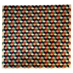 Monumental Tumbling Blocks Quilt Modern Americana Hand-Stitched Contemporary Art