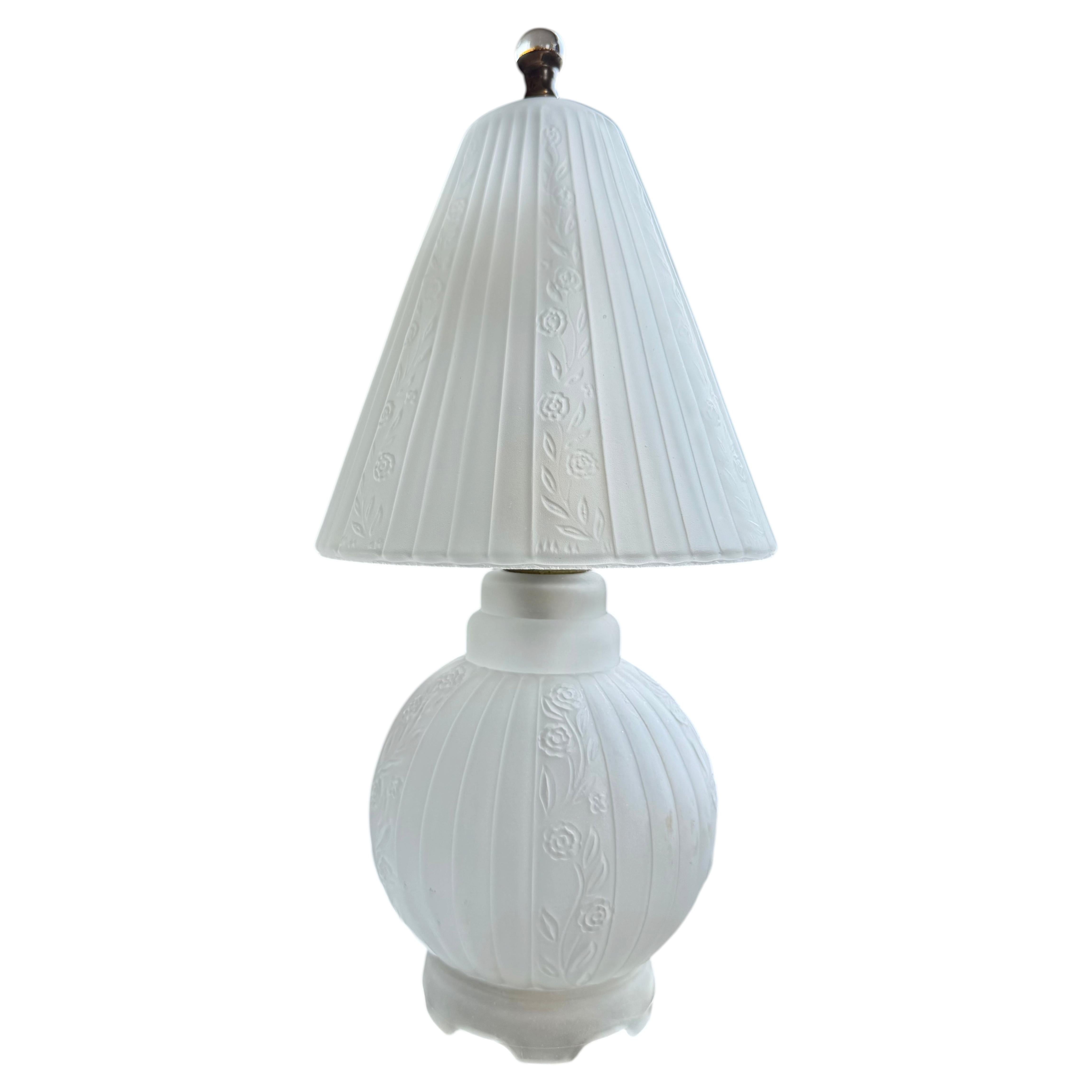 Diminutive Frosted Glass Art Deco Table Lamp French Industrial /Machine Age