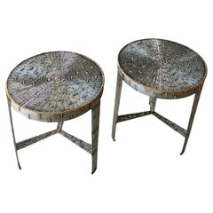Round Pair of Hand-Welded Steel Rod Brutalist Tables, Set of Two, Tripod Legs