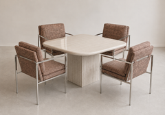 Italian Travertine Dining Table (4) Chrome Milo Baughman Armchairs, Set of Five