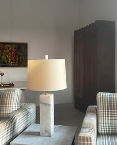 Architectural Italian Marble Plinth Table Lamp 1960s Minimalist Similar to Knoll