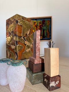 Italian Red Marble Minimalist Sculpture Cast Glass Block (After Ettore Sottsass)