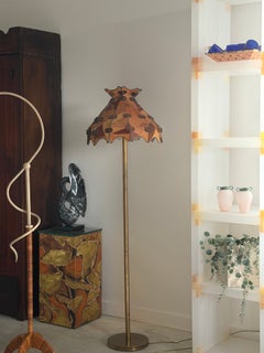 Stitched Patchwork Leather Brass Floor Lamp Bohemian Western Southwestern Adnet
