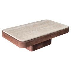 Travertine & Leather Coffee Table De sede, 1980s
