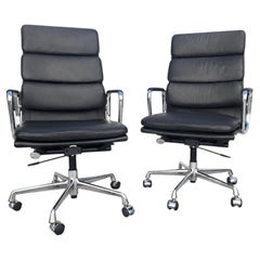 EA219 Softpad Office Chair in Black Leather by Charles Eames, 2000s Set of 2