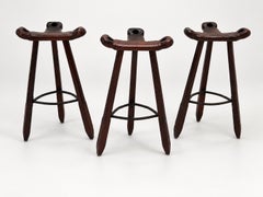 Set of 3 Vintage Brutalist Marbella Stools by Sergio Rodrigues
