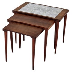Stapeltische aus Palisanderholz mit Keramikfliesen, Dänemark, 1960er Jahre, 3er-Set