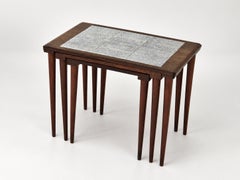 Stapeltische aus Palisanderholz mit Keramikfliesen, Dänemark, 1960er Jahre, 3er-Set