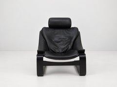 Kroken Armchair in Black Leather by Ake Fribytter for Roche Bobois