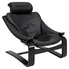 Kroken Armchair in Black Leather by Ake Fribytter for Roche Bobois