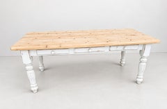 Large Vintage Farmhouse Dining Table with Drawers – Rustic Solid Wood Large Vint