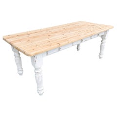 Large Vintage Farmhouse Dining Table with Drawers – Rustic Solid Wood Large Vint