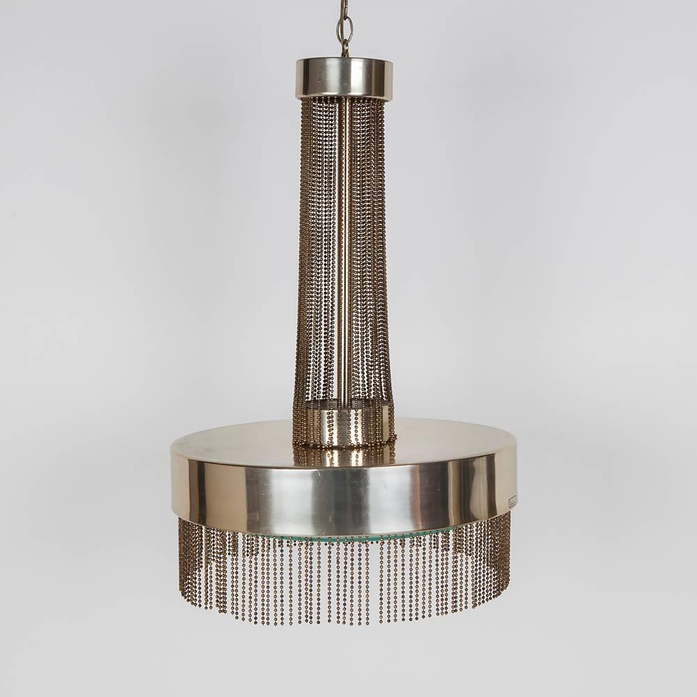 Aluminum 1970s Brass Chandelier with Beading by Pierre Cardin 