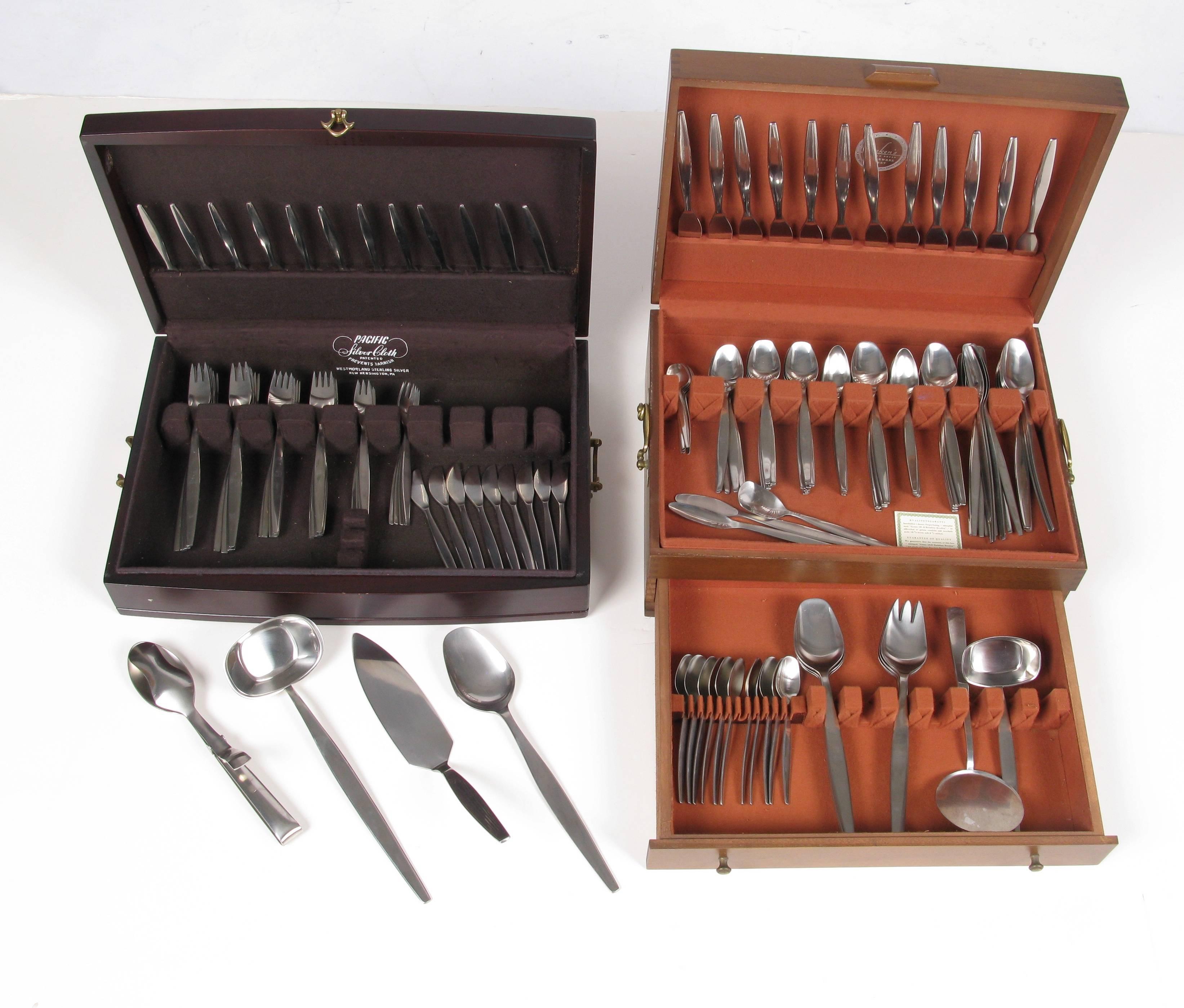 Stainless Steel Monumental Flatware Set from Sweden and Two Chests For Sale