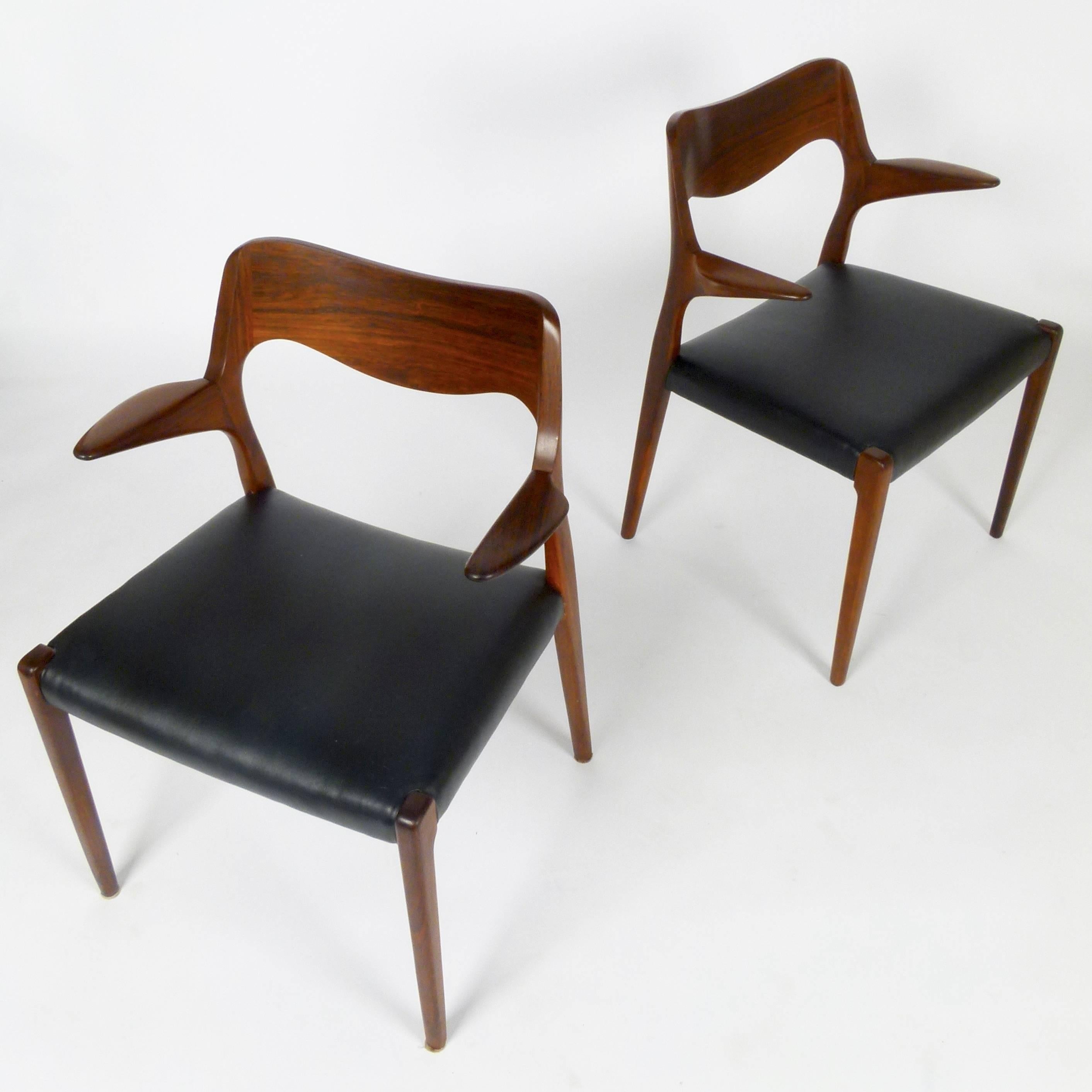 Scandinavian Modern Niels Otto Møller Model 55 Rosewood Armchairs