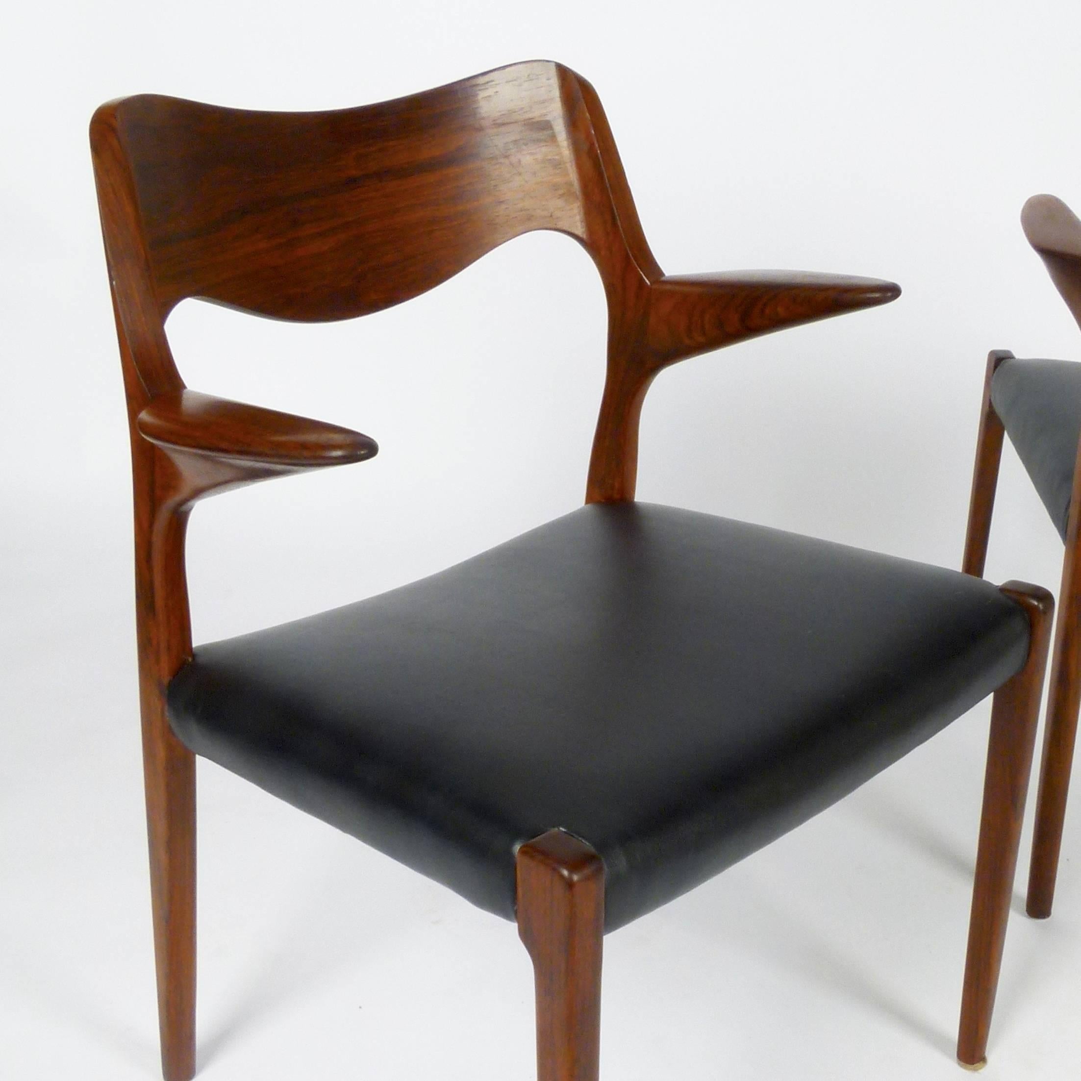 Danish Niels Otto Møller Model 55 Rosewood Armchairs