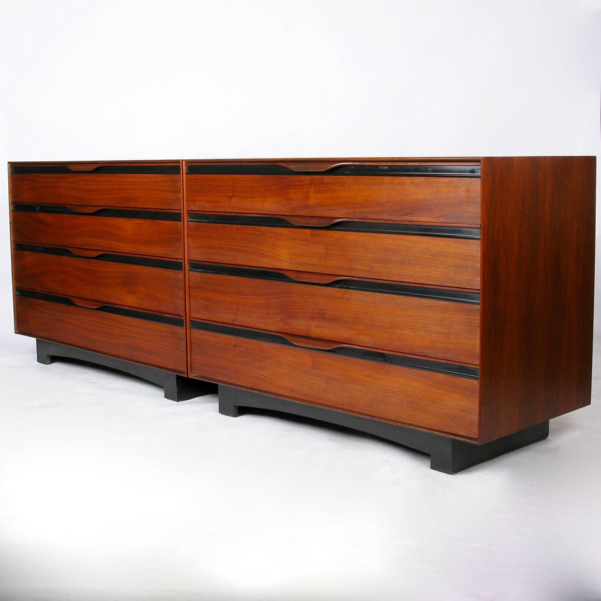 Mid-Century Modern Pair of John Kapel Oiled Walnut Chests or Oversized Nightstands