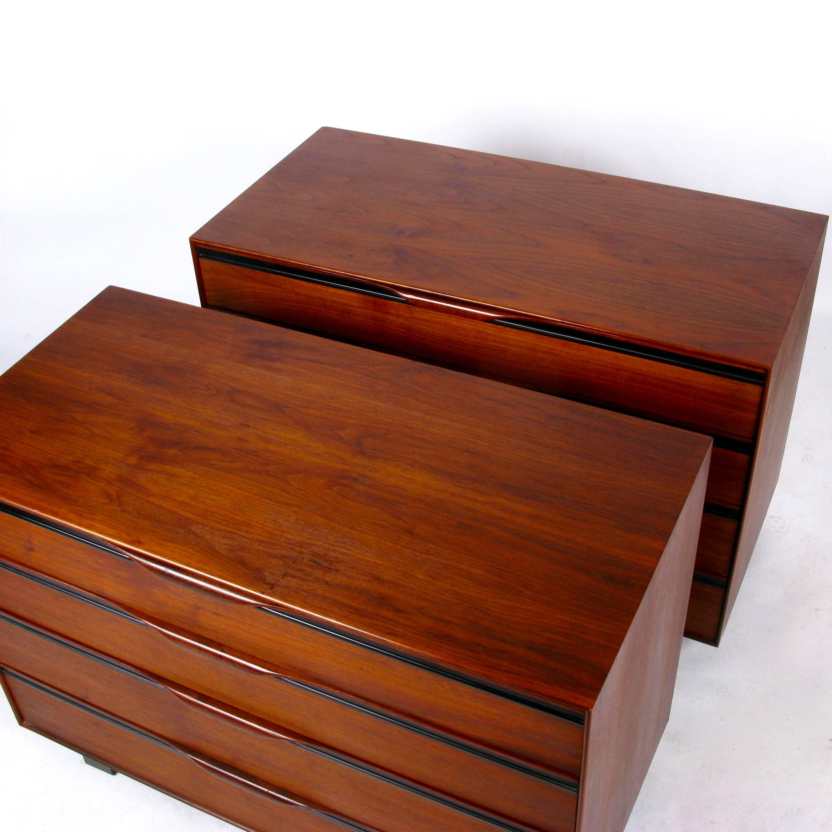 Mid-20th Century Pair of John Kapel Oiled Walnut Chests or Oversized Nightstands