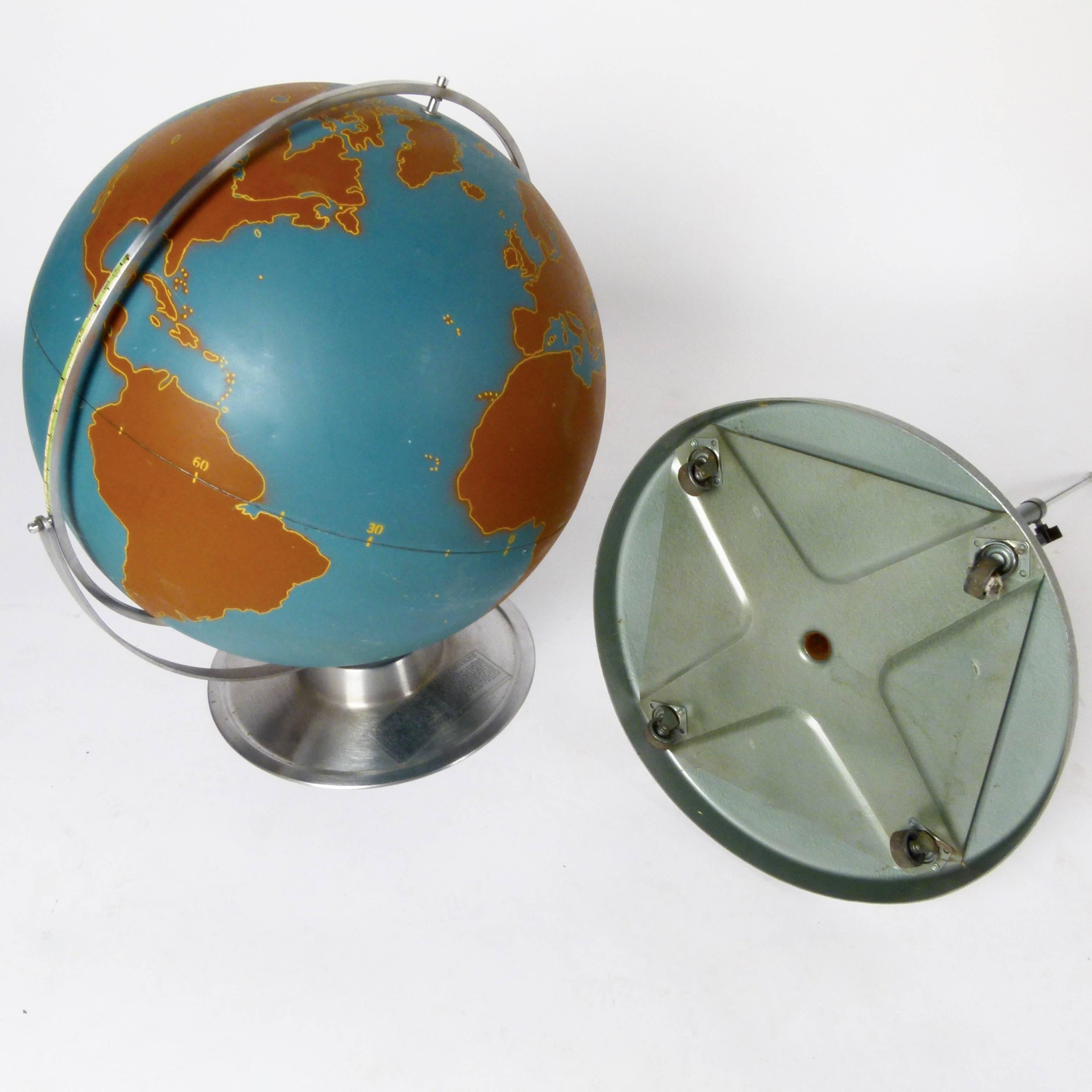 Aluminum Large 1960s Denoyer Geppert Co. Teaching Globe