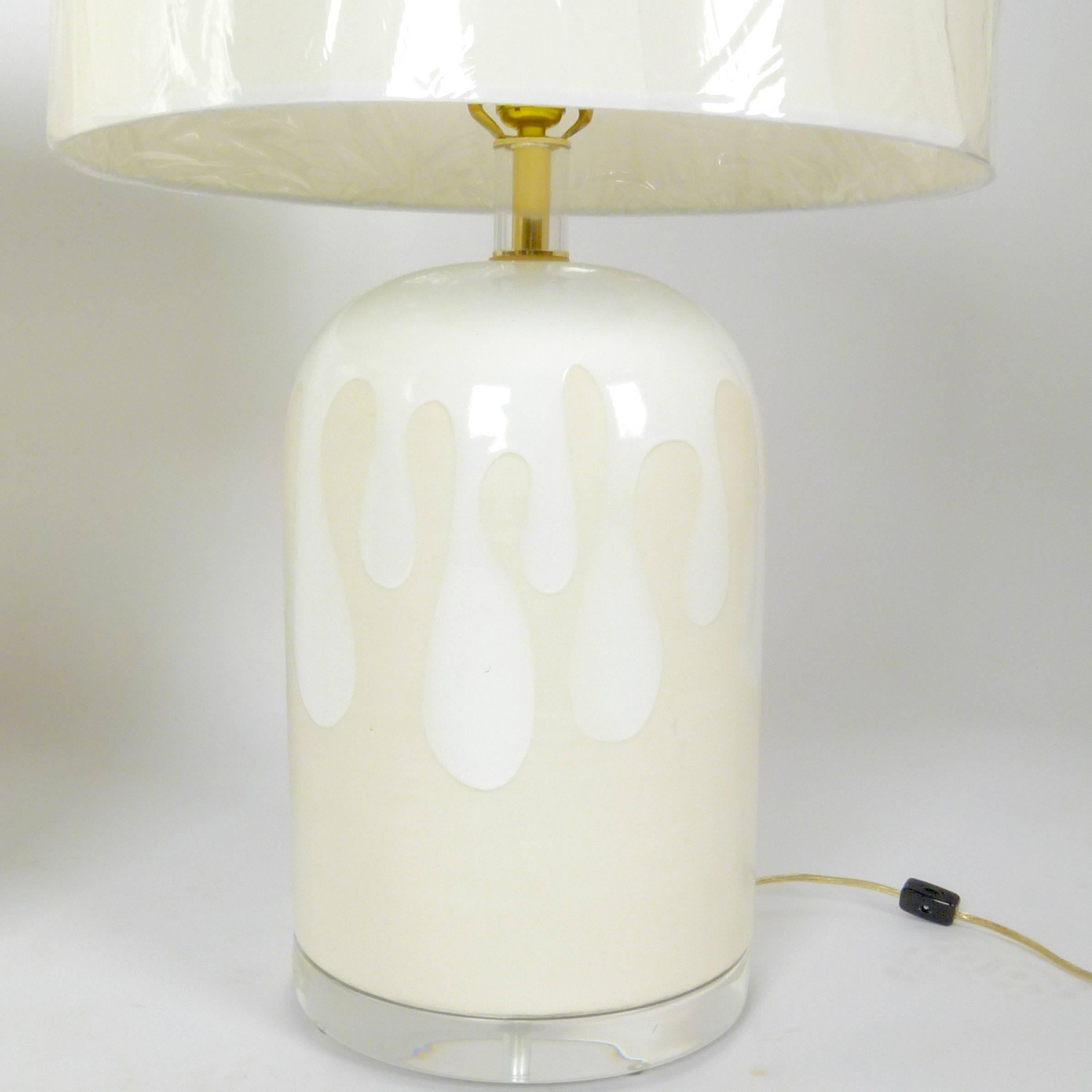 Modern Pair of Large White on White Stoneware and Lucite Lamps