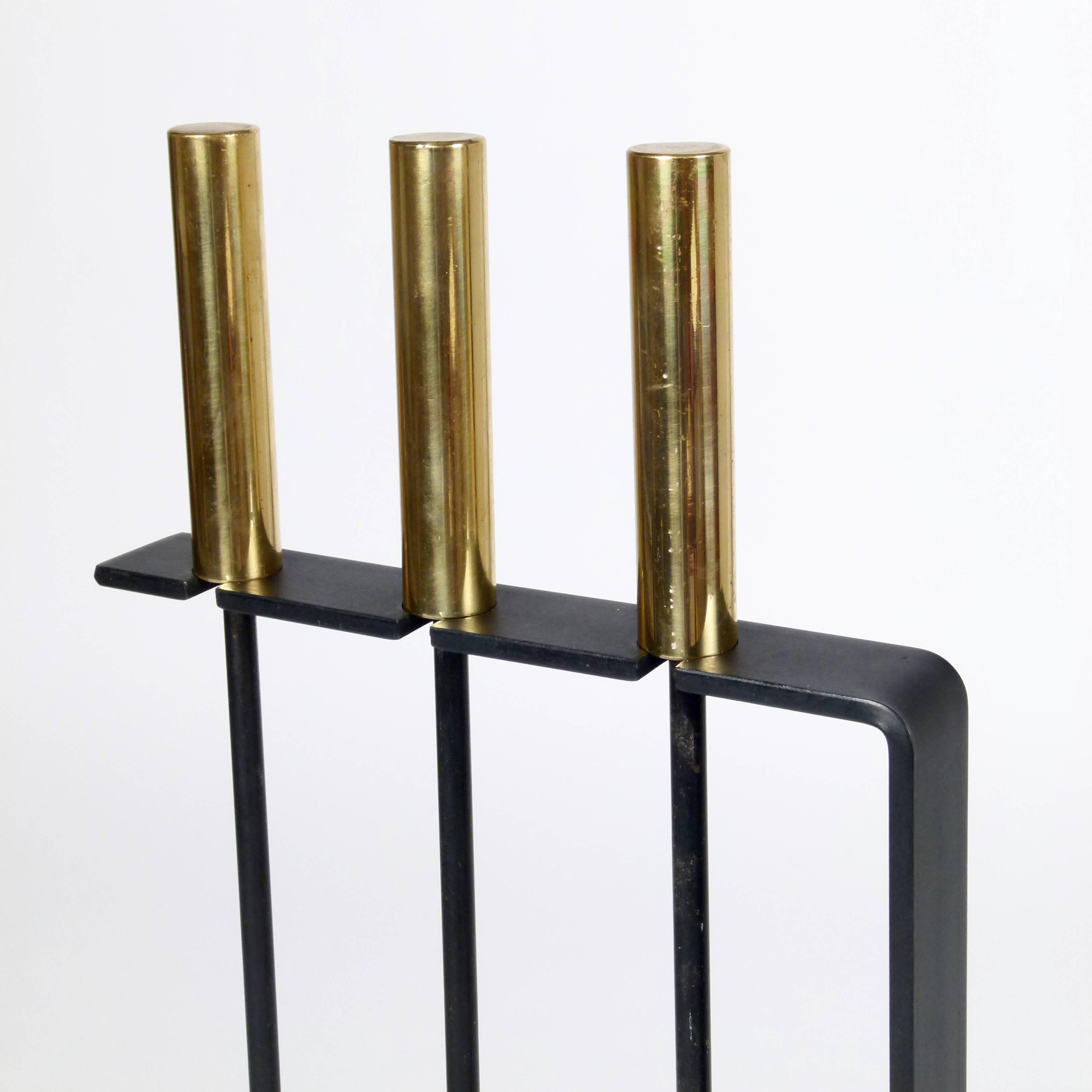 Mid-20th Century Set of Brass and Iron Modernist Fireplace Tools
