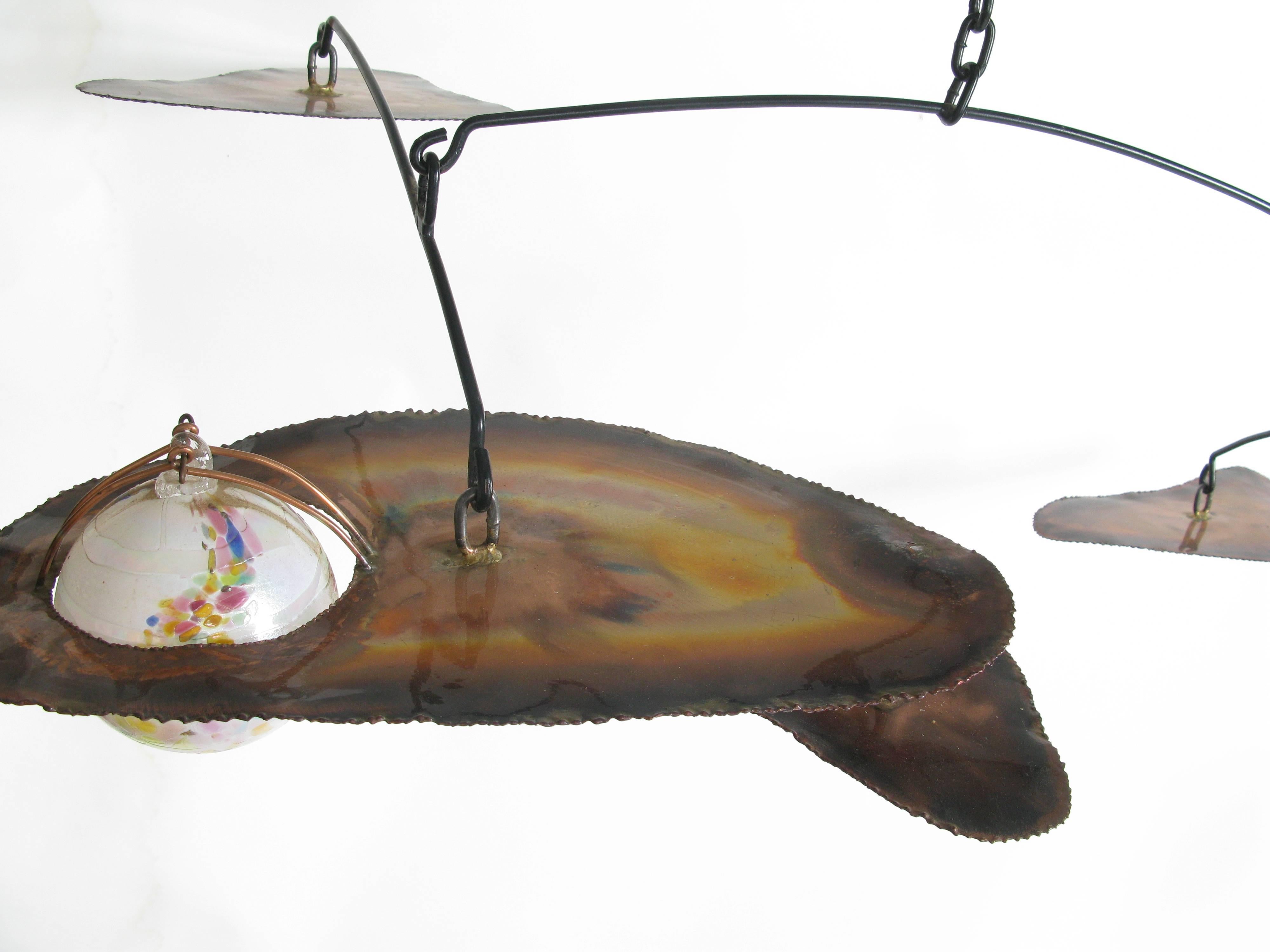 American Monumental Copper and Art Glass Mobile by William Magaw For Sale