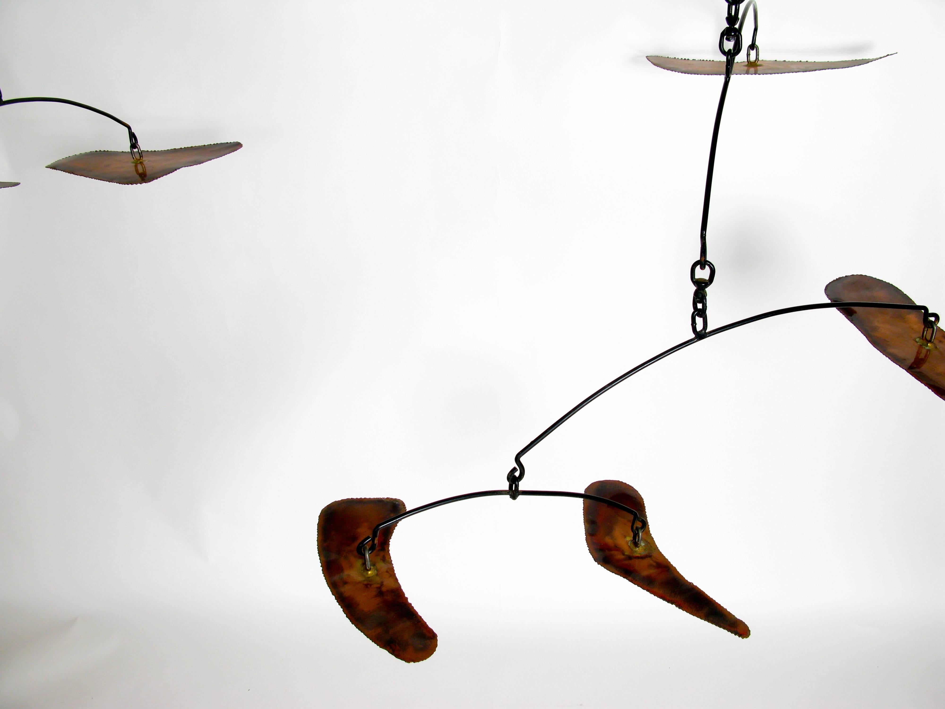Mid-Century Modern Monumental Copper and Art Glass Mobile by William Magaw For Sale