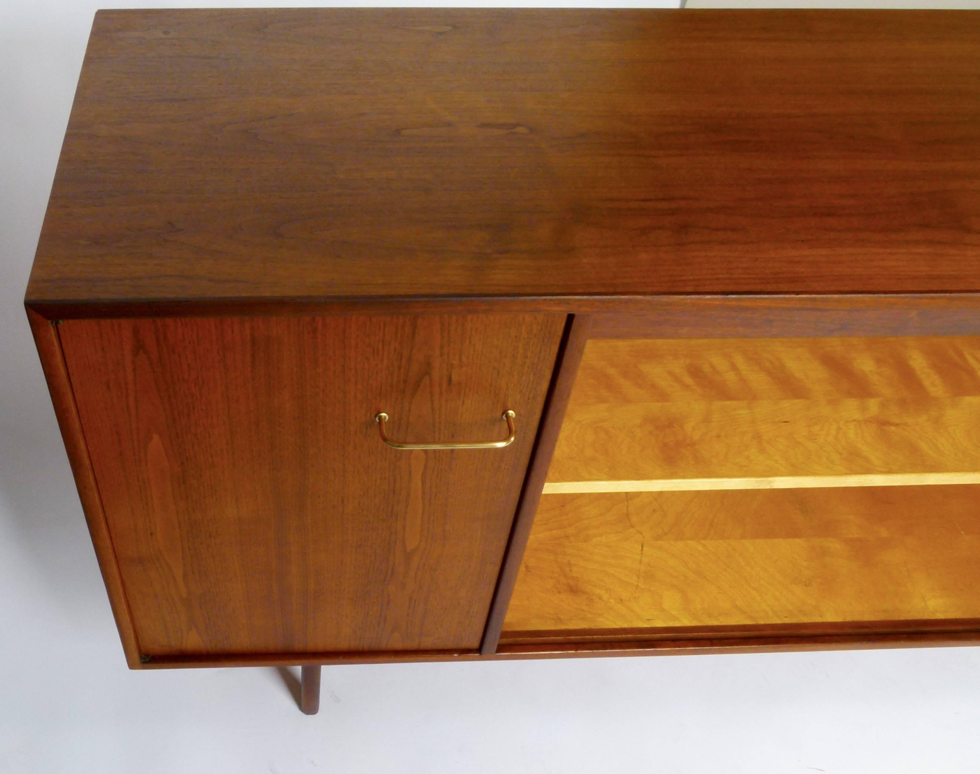 Jens Risom Design Oiled Walnut Credenza with Brass Pulls 4