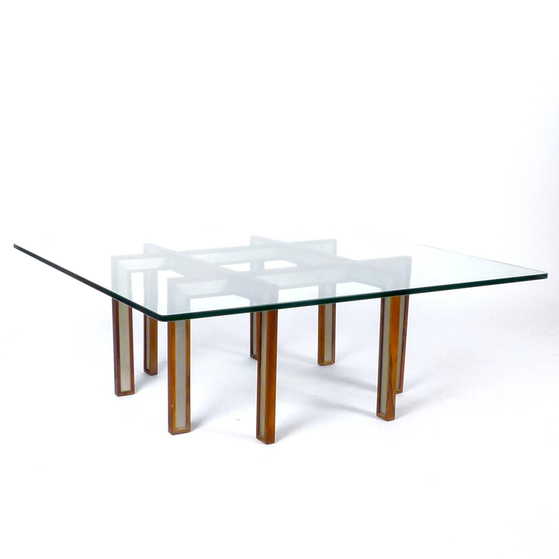 Unique 1960s rosewood and brushed steel coffee table by Henning Korch for C.H. Christensen, Denmark.