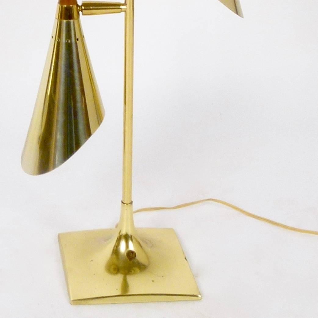 Pair of Brass and Walnut Two Cone Lamps by Laurel Lamp Co. 1