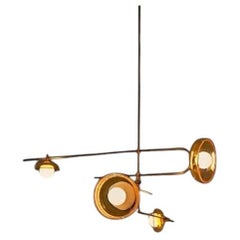 Brass Multi-Arm Pendant Chandelier with Hand-Blown Glass Globes Sculptura