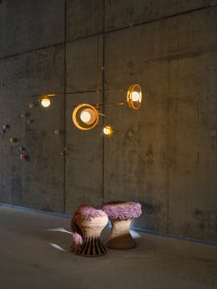 Brass Multi-Arm Pendant Chandelier with Hand-Blown Glass Globes Sculptura
