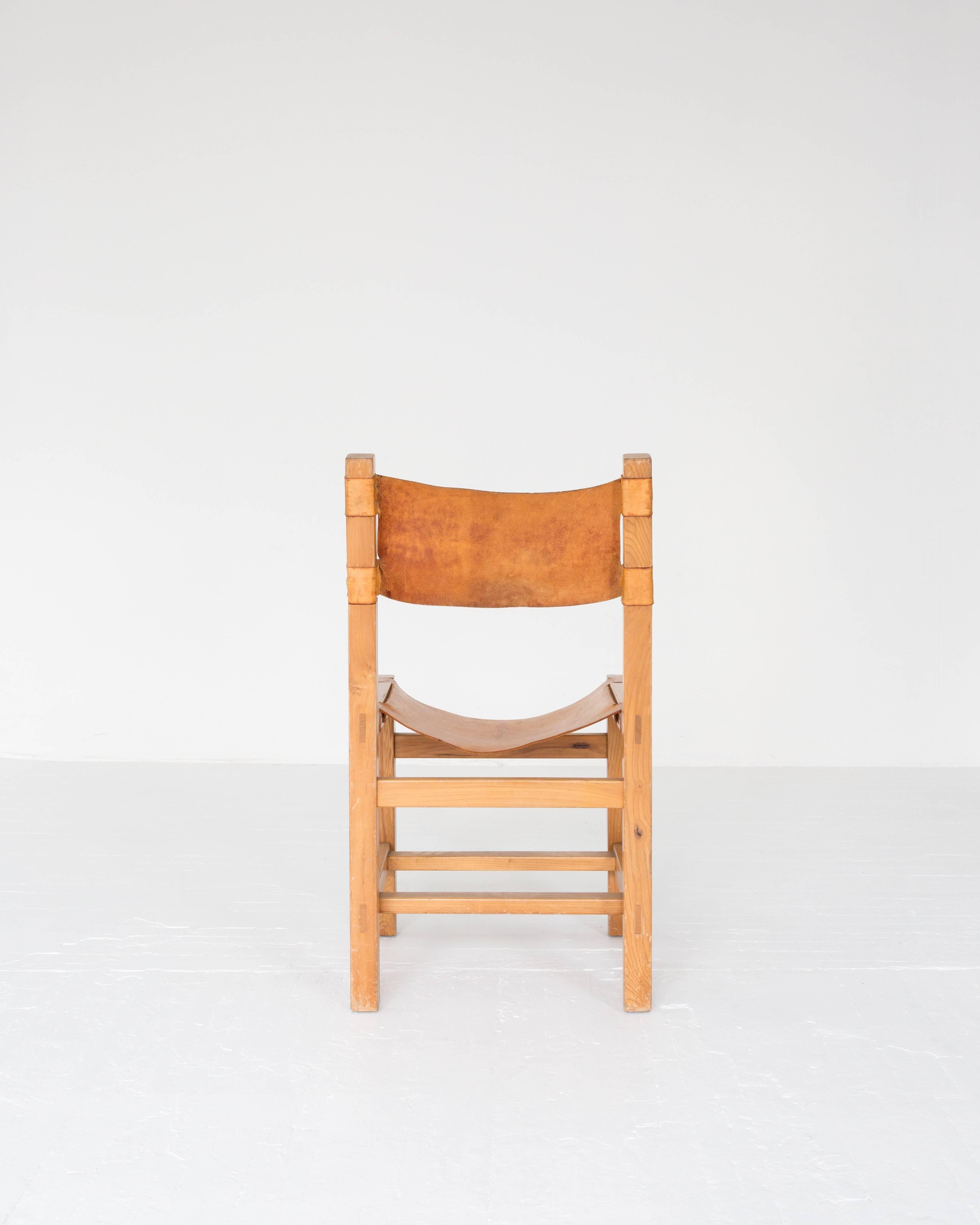 Mid-Century Modern Leather and Oak Side Chair in the Style of Pierre Chapo