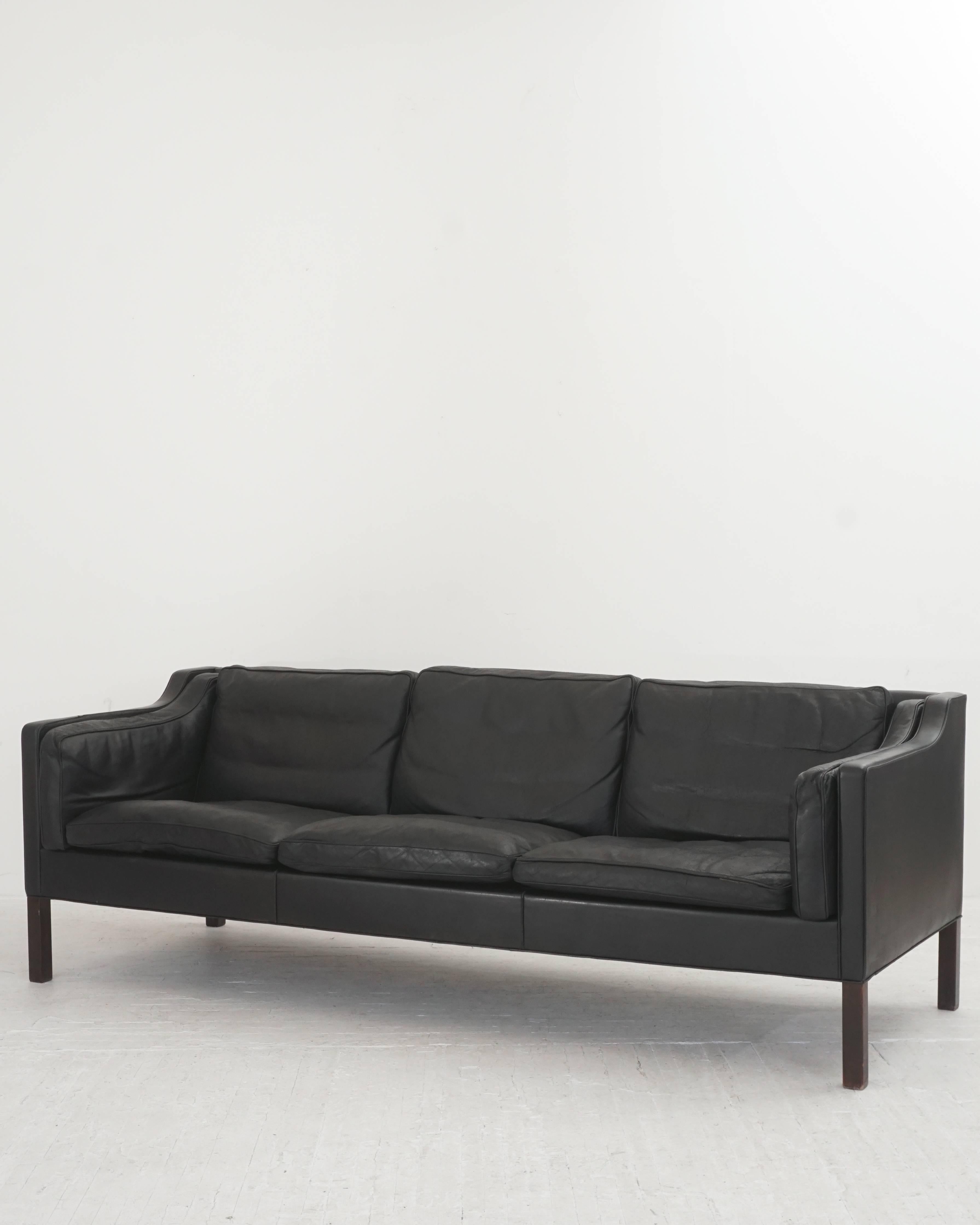 Danish Leather Børge Mogensen Three-Seat Sofa