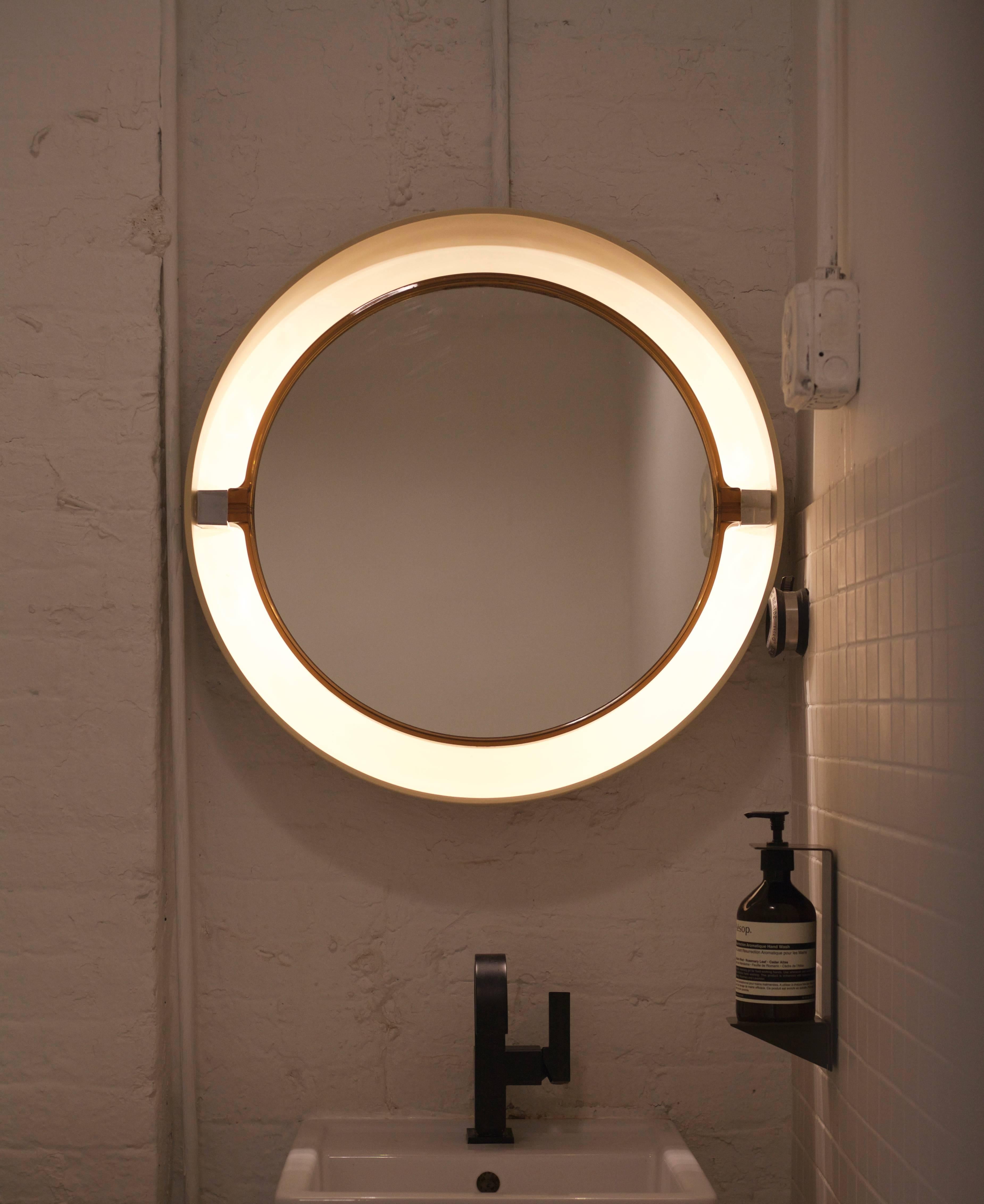 Unique light-up mirror with mirror on a two way swivel. Has euro plug.