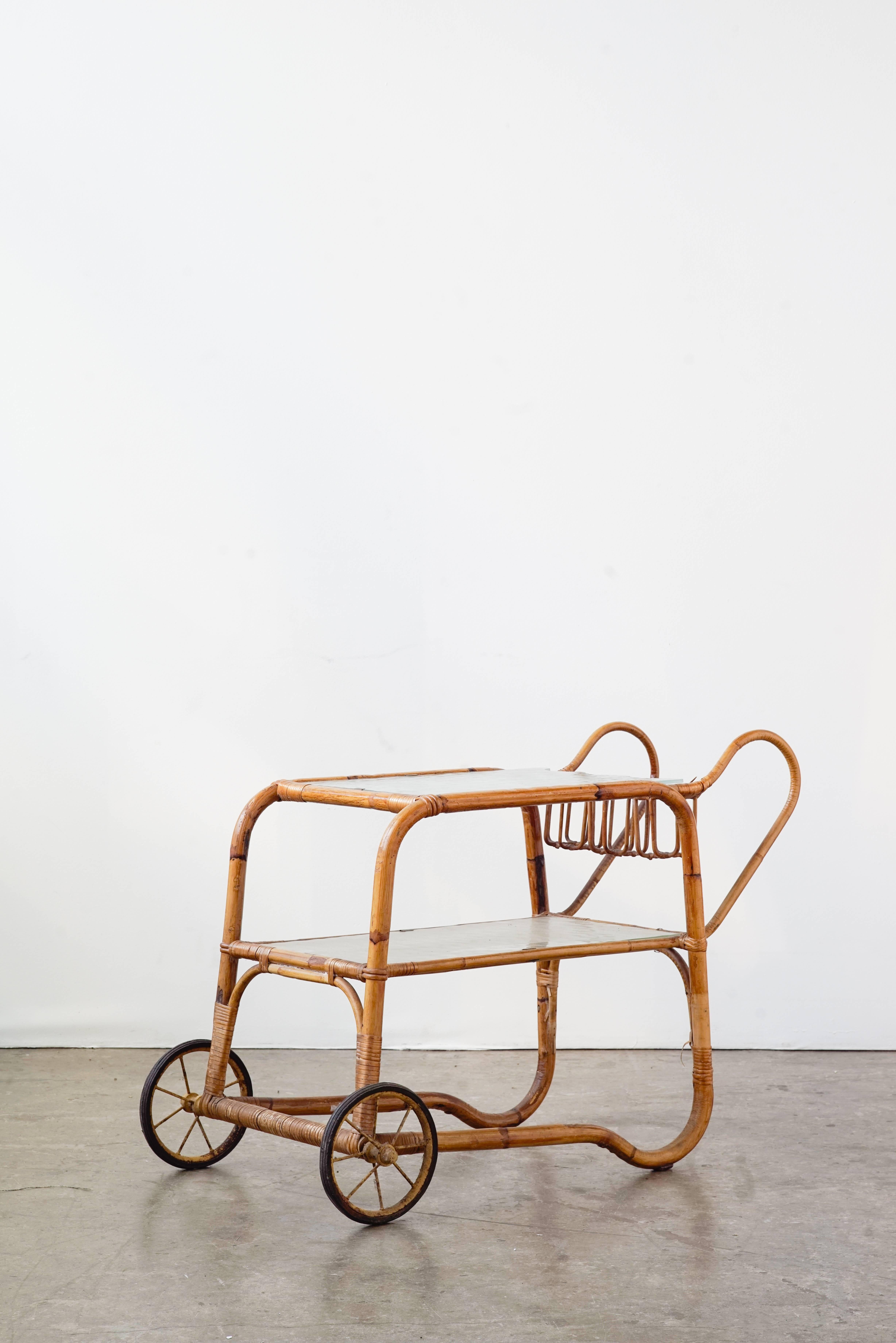 Moulded bamboo and raw glass bar cart manufactured by E. V. A. Nissen & Co.
