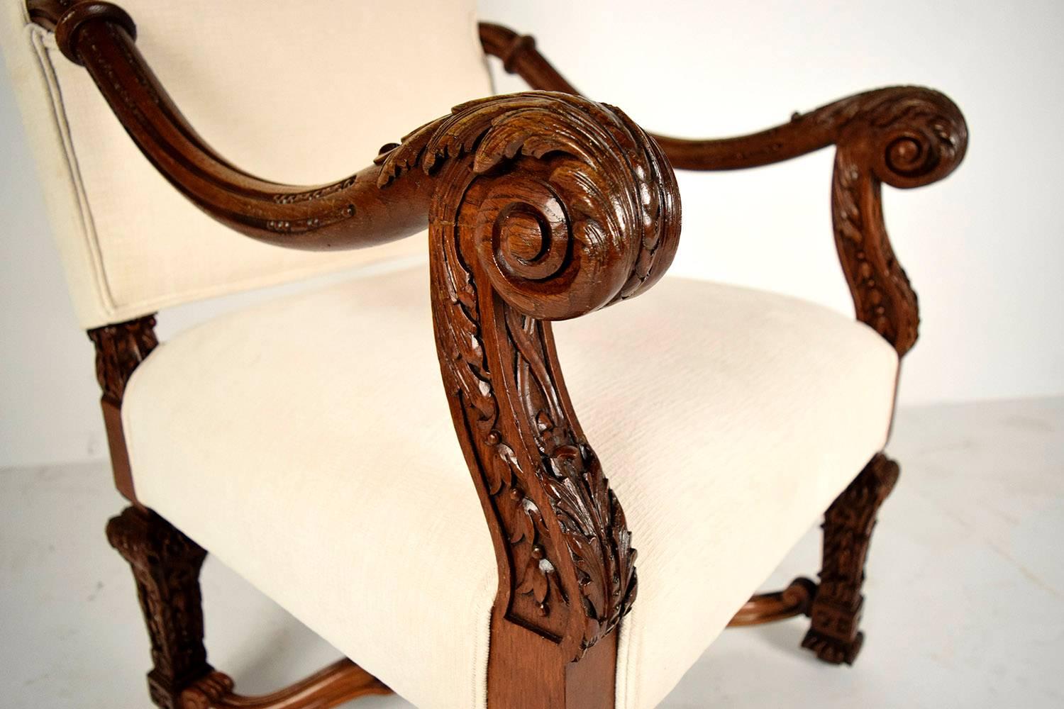 Fabric Pair of 19th Century French Carved Wood Chairs