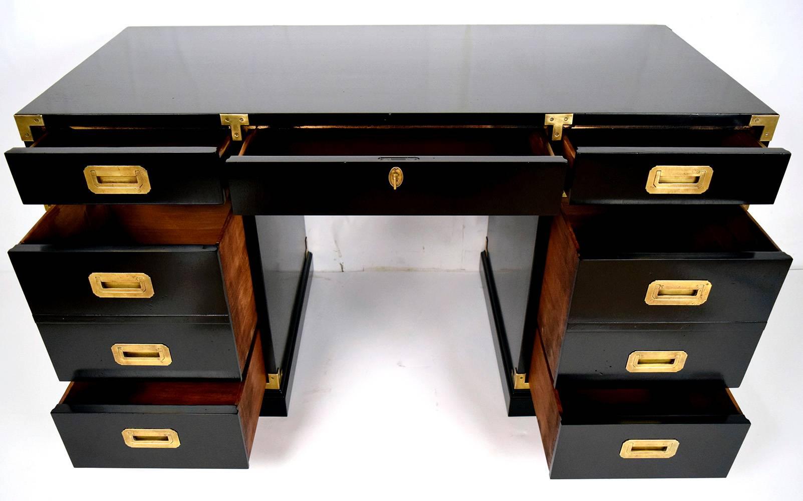 Lacquered Vintage 1970s Campaign Desk by Henredon