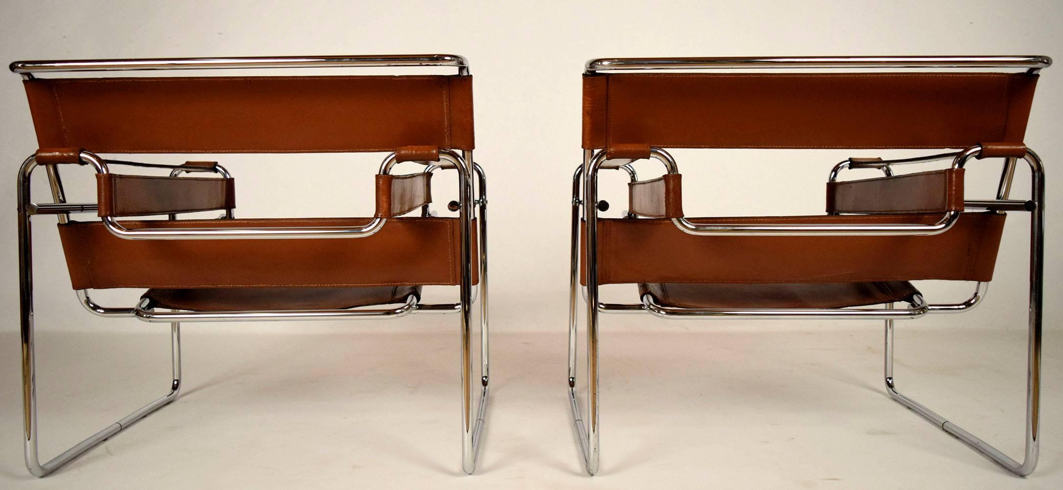 Pair of Chrome and Leather Wassily Chairs Design by Marcel Breuer 1