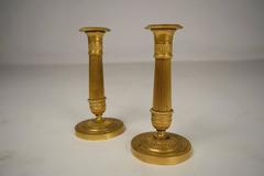 Pair of 19th Century French Empire Directoire-Gilded Candlesticks