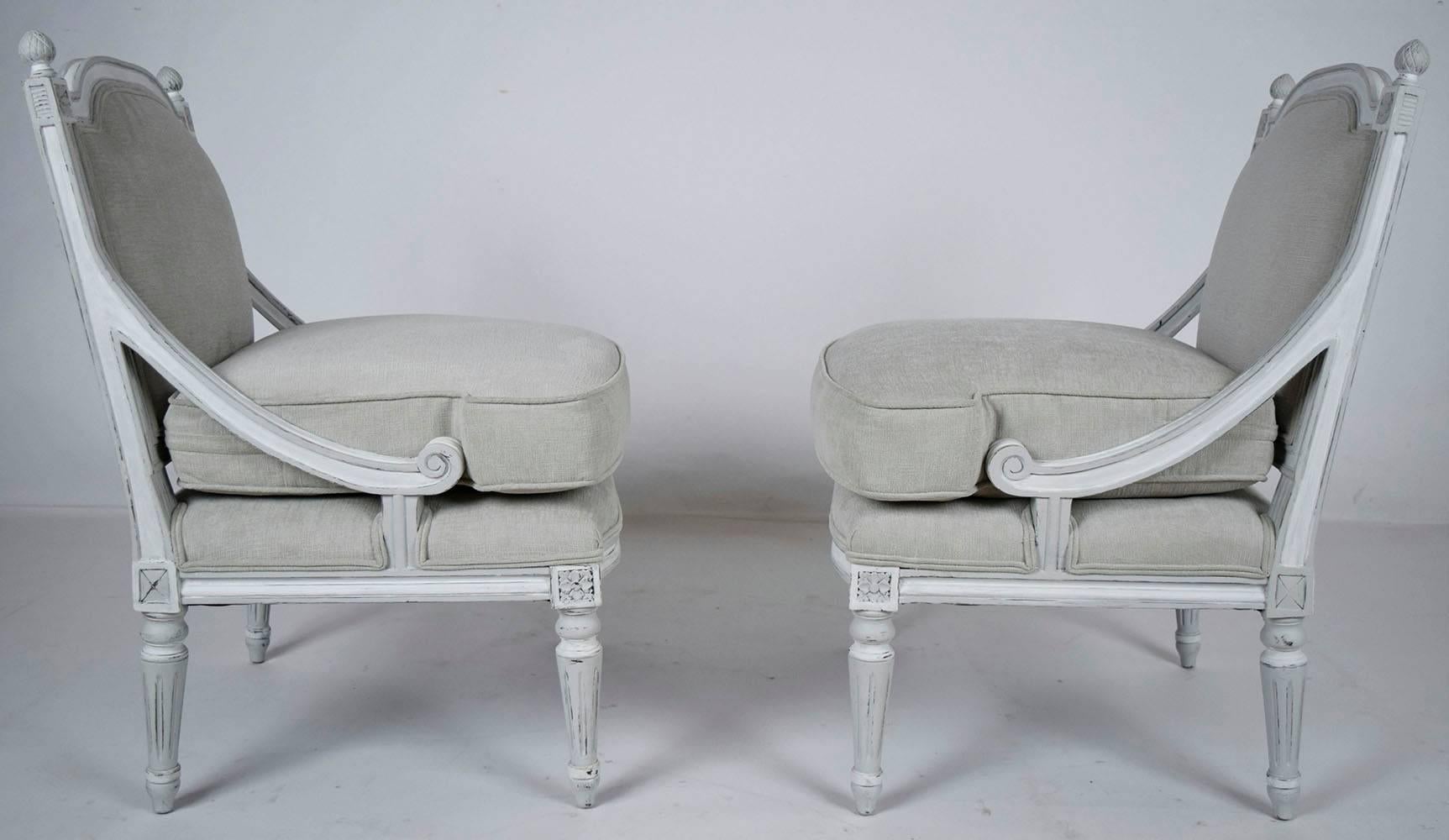 Carved Pair of French Louis XVI  Slipper Chair