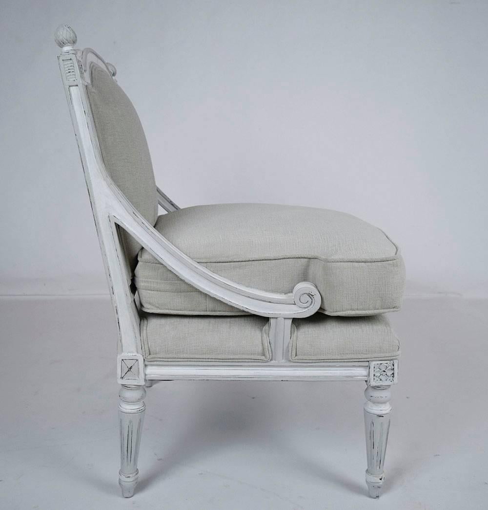 Fabric Pair of French Louis XVI  Slipper Chair