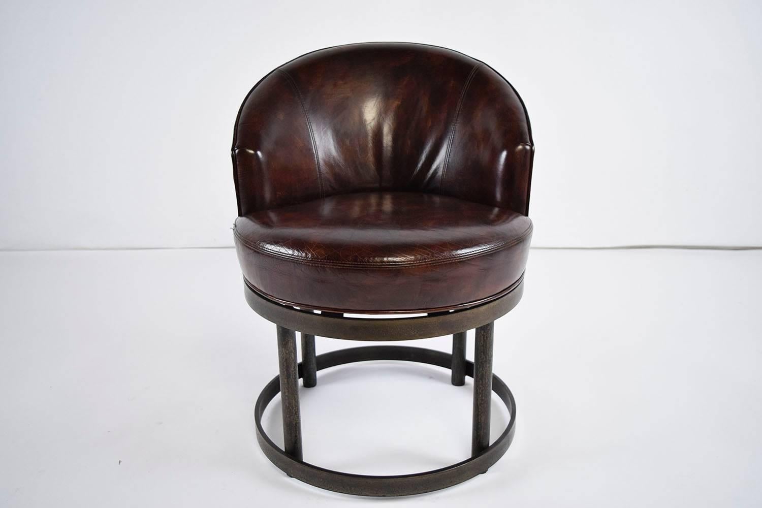 Regency Pair of Vintage Leather Swivel Chairs