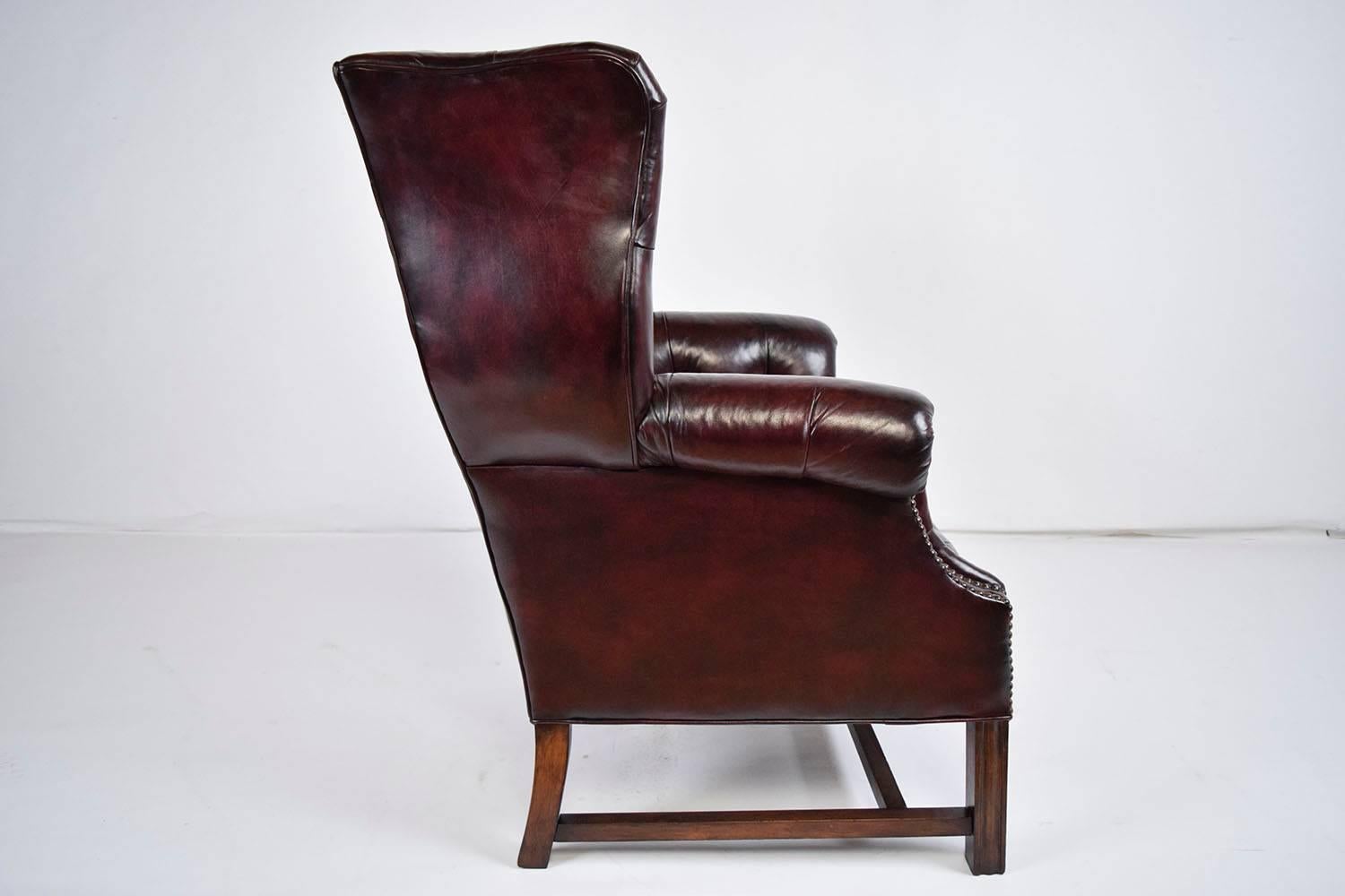 20th Century Pair of Chesterfield Tufted Leather Wingback Chairs